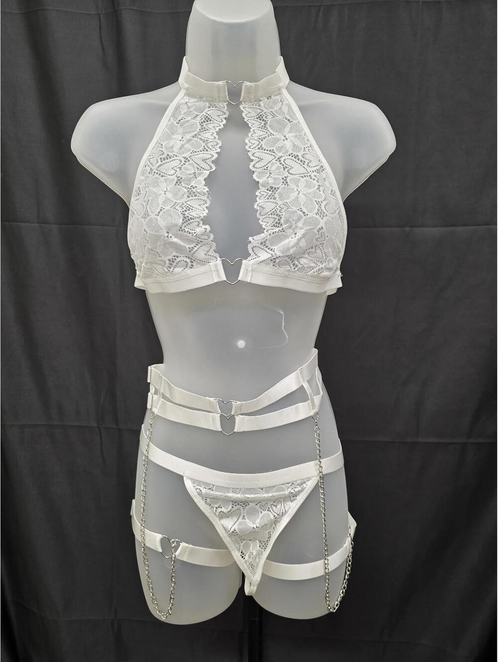 WHITE SEXY BUSTIER BODYSUIT FESTIVAL LINGERIE SET WOMEN’S SIZE M